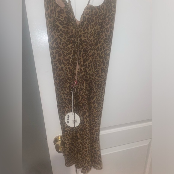 New! Staud Bellamy Leopard Print Cowl Neck Lace Up Back Mini Dress🤎 XL NWT! - Picture 13 of 16
